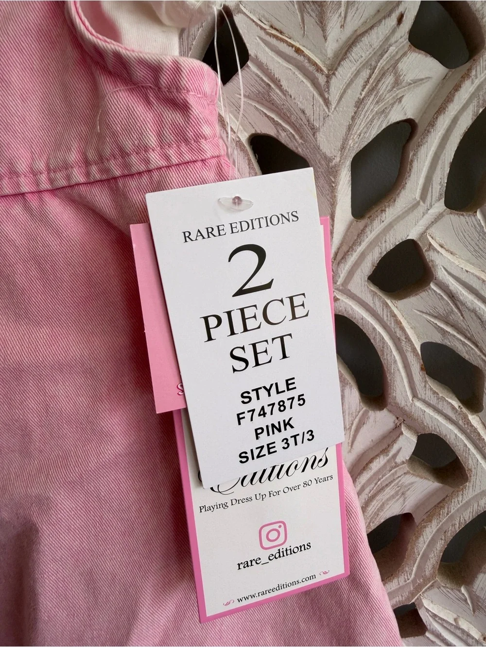 Rare Editions Pink Denim Dress Set, 3T